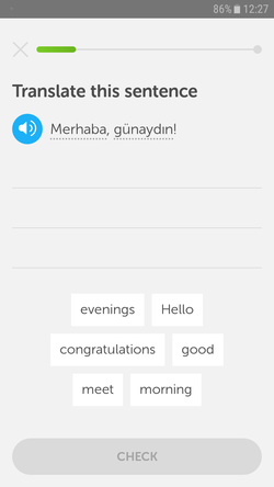 Screenshot aplikacije za učenje turskog jezika. 