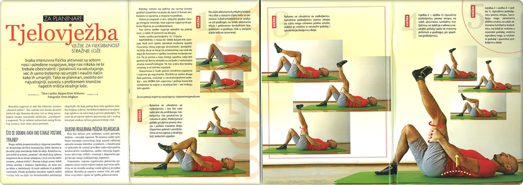 Fizioterapeut u časopisu pokazuje vježbe za fleksibilnost zadnje lože.