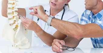 Dvoje medicinskih stručnjaka drži model kralježnice i razmjenjuje mišljenje. 