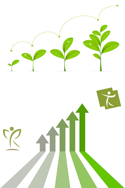 Logotip i simboli biljke u razvoju simboliziraju rast i razvoj centra za vježbanje. 